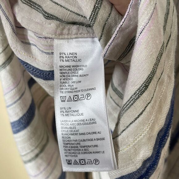 Tommy Bahama large linen blend top stripe Silver Metallic Boho 3/4 SLEEVE LACE - Picture 5 of 9